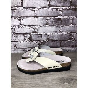 Mephisto Air Relax White Patent Leather Floral Cork Wedge Sandals Women Sz 38EU